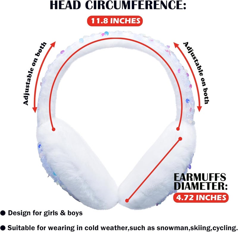 EDCYF Ear Muffs Gloves Set for Kids Girls Winter Ear Muffs Adjustable Sequins Warm Earmuffs Furry Outdoor - Image 2